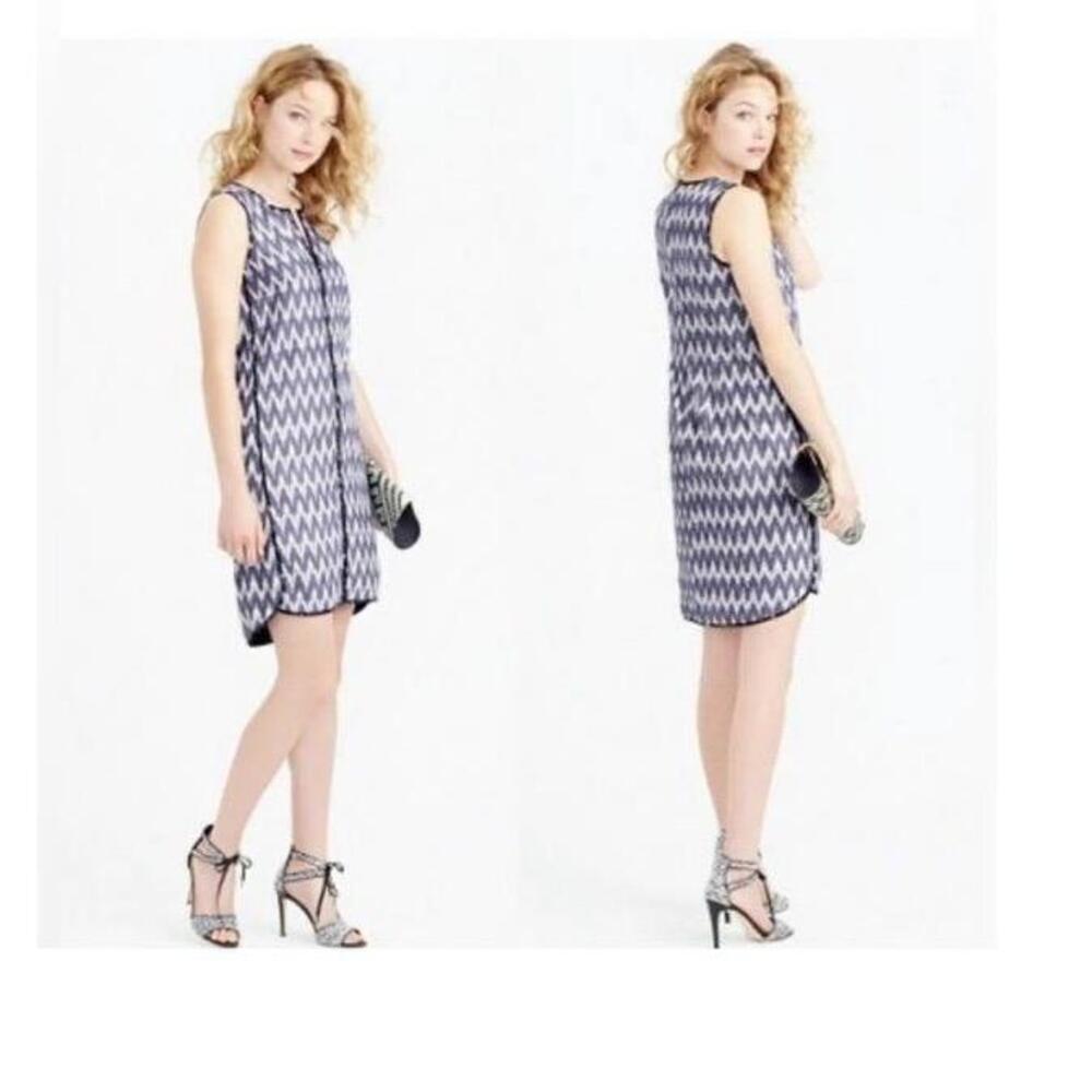 J Crew Blue Sleeveless Chevron Pattern Hi Lo Hem Shift Dress Career Casual Size8
